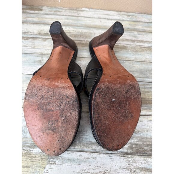 Frye Black Leather Thong Sandals Tortoise Chain Detail Women’s Sz 9 Pre-owned - Picture 10 of 14